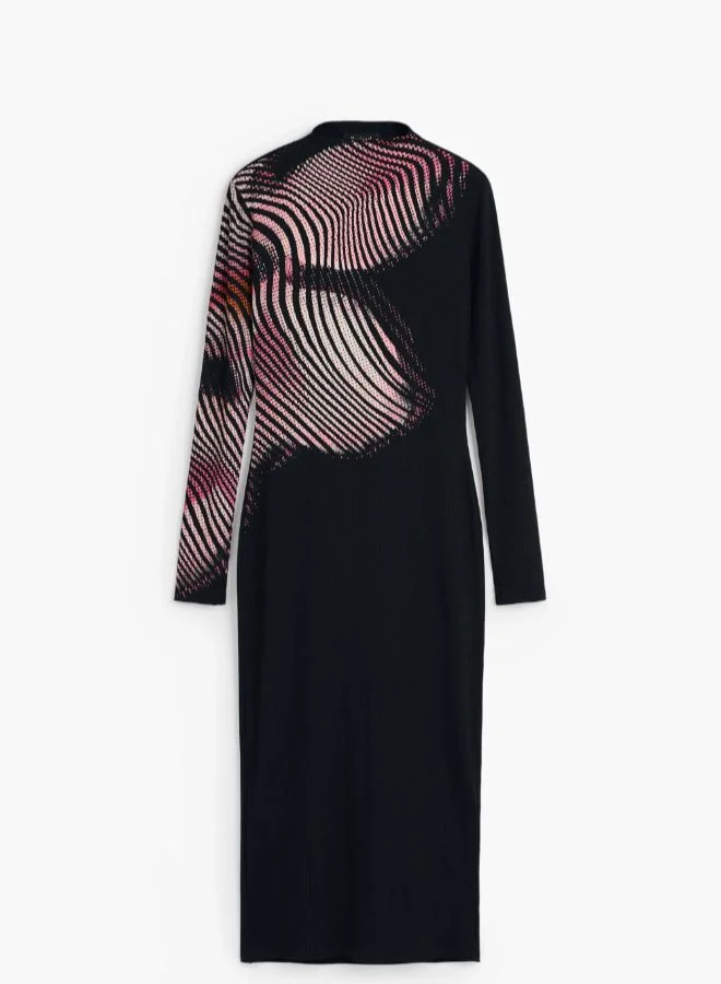 DESIGUAL black and pink abstract print Long Dress With Waves for Women | Best Price UAE
